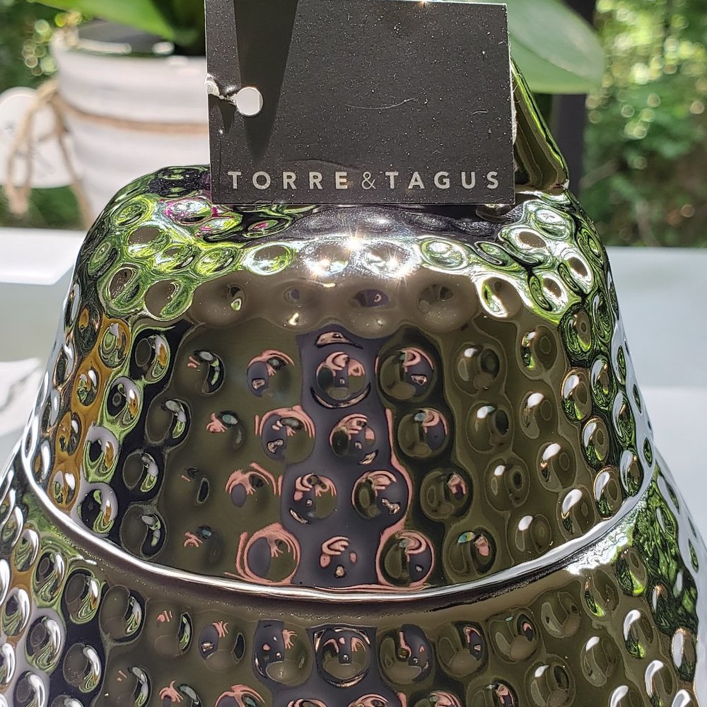 TORRE + TAGUS Helio Silver Hammered Pear Canister in Fine Ceramic Brand New - Picture 2 of 16